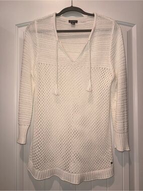 Eddie Bauer White Open-Knit V-Neck Swim Cover-Up Tunic